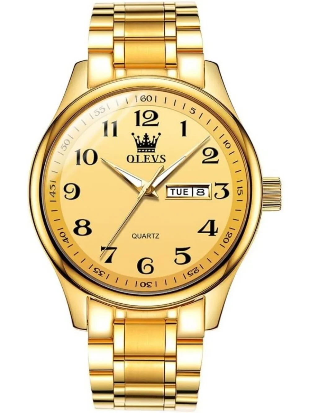 Men's Gold Stainless Steel Solid Analog Quartz Classic Waterproof Round Watch